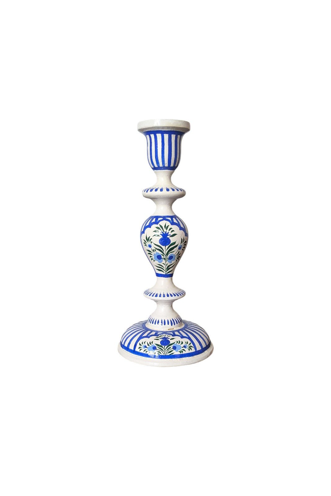 Bougeoir en bois Srinagar STRIPES BLEU