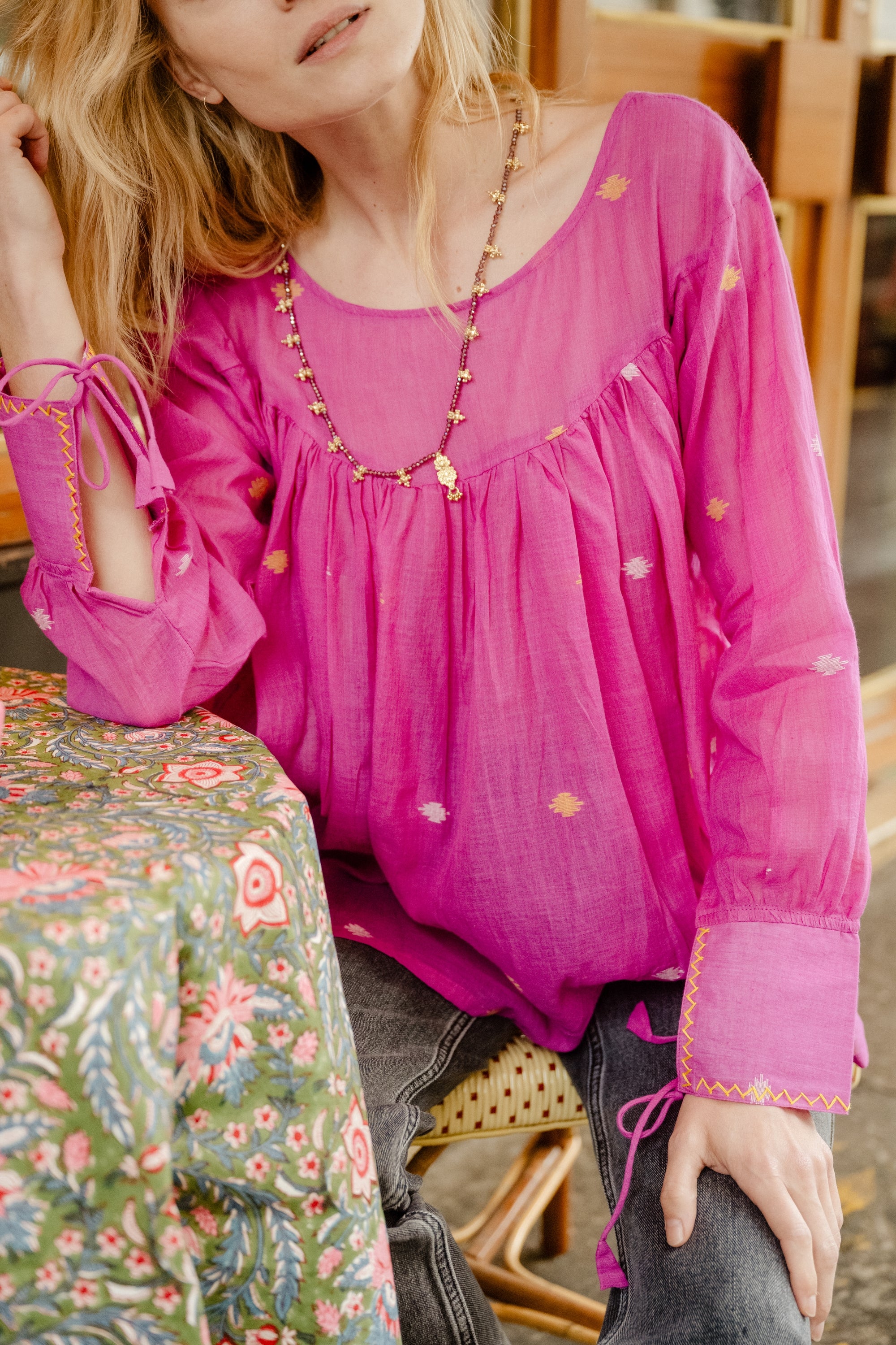 Blouse Jamdani VIEUX ROSE TU