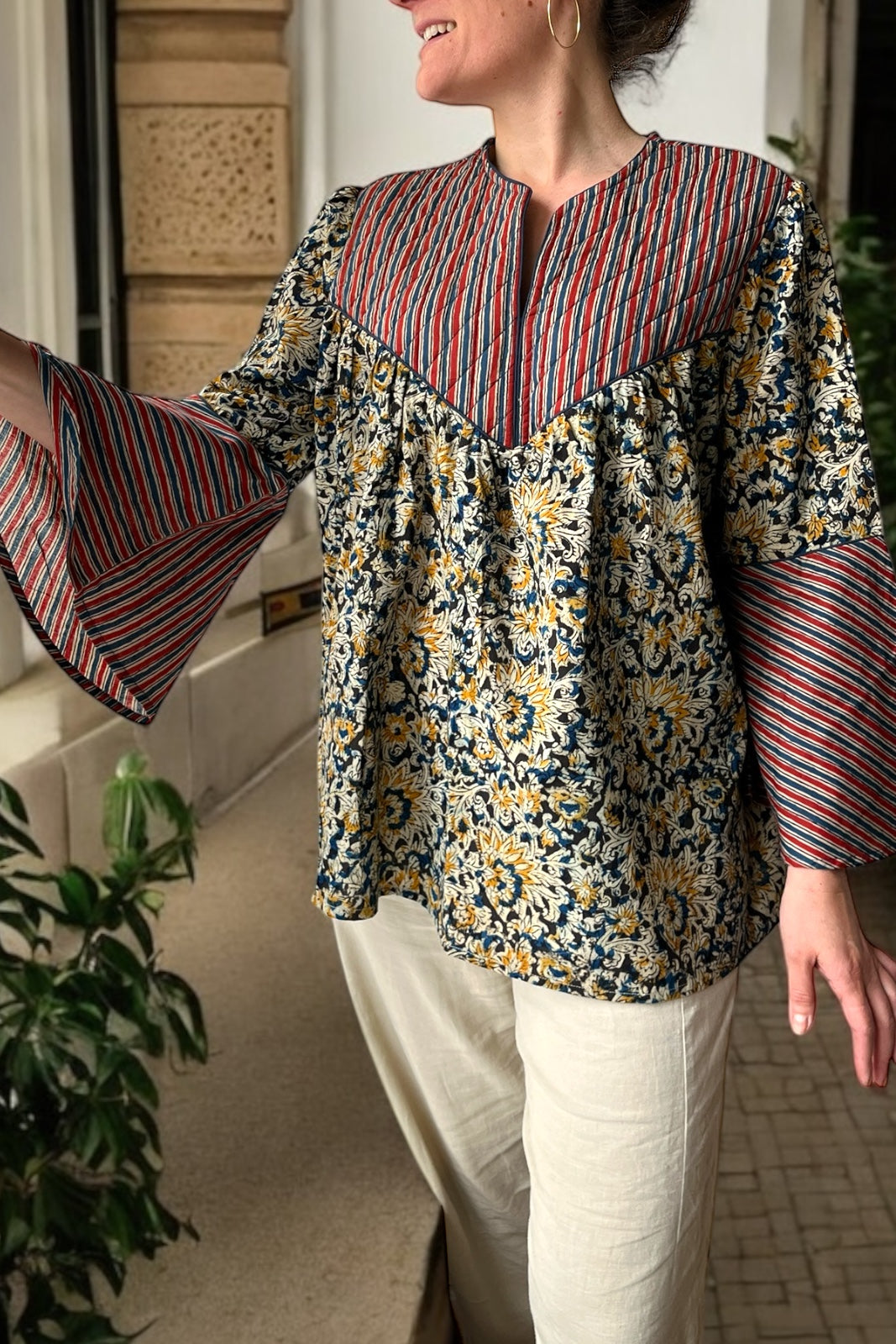 blouse yoke a volant coton indien