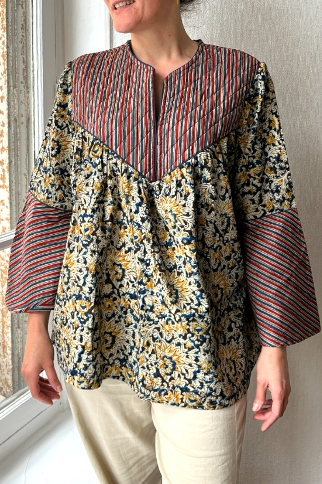 blouse yoke a volant coton indien