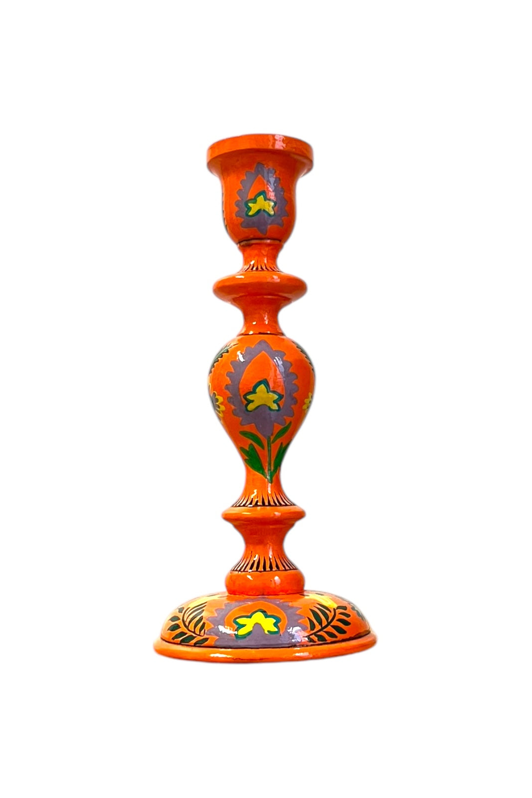 Bougeoir en bois Srinagar SUZANI ORANGE