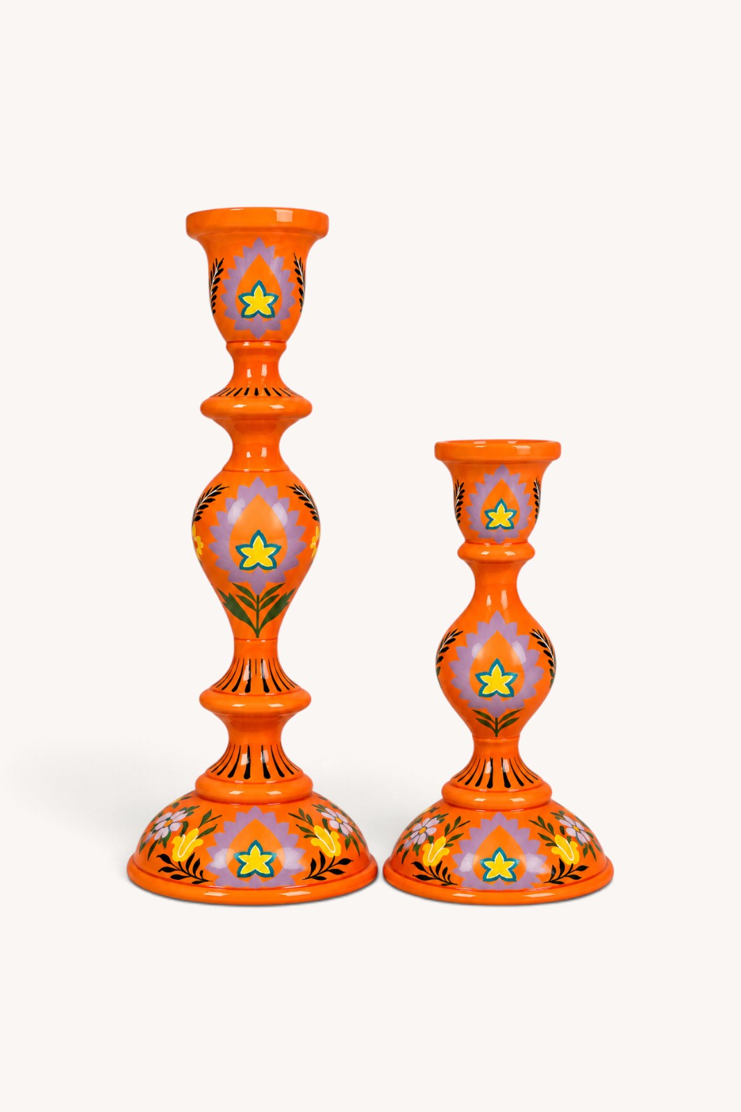 Bougeoir en bois Srinagar SUZANI ORANGE