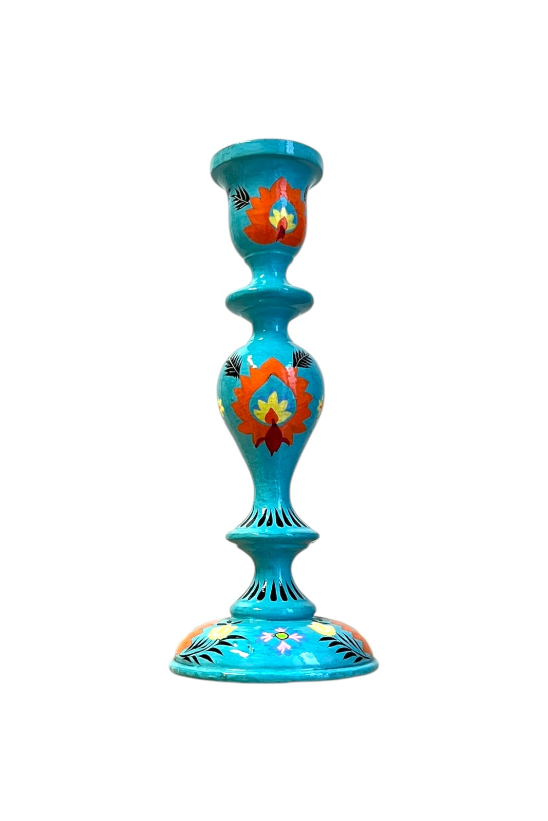 Bougeoir en bois Srinagar SUZANI TURQUOISE