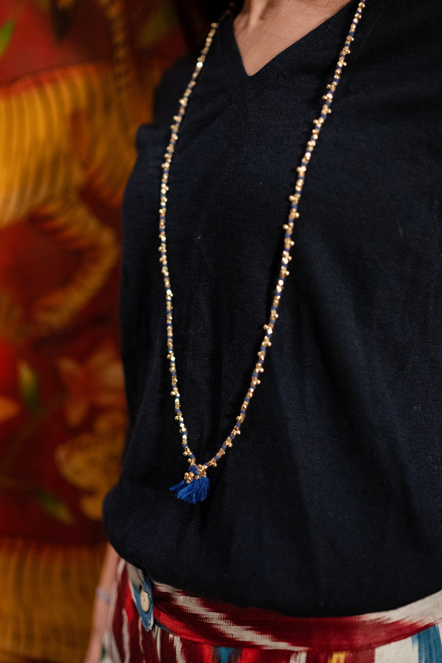 collier amber laiton et fil de coton