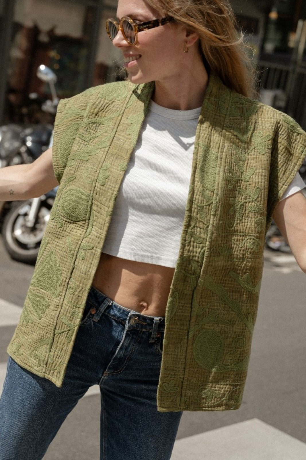 Gilet Kantha Brodé KAKI