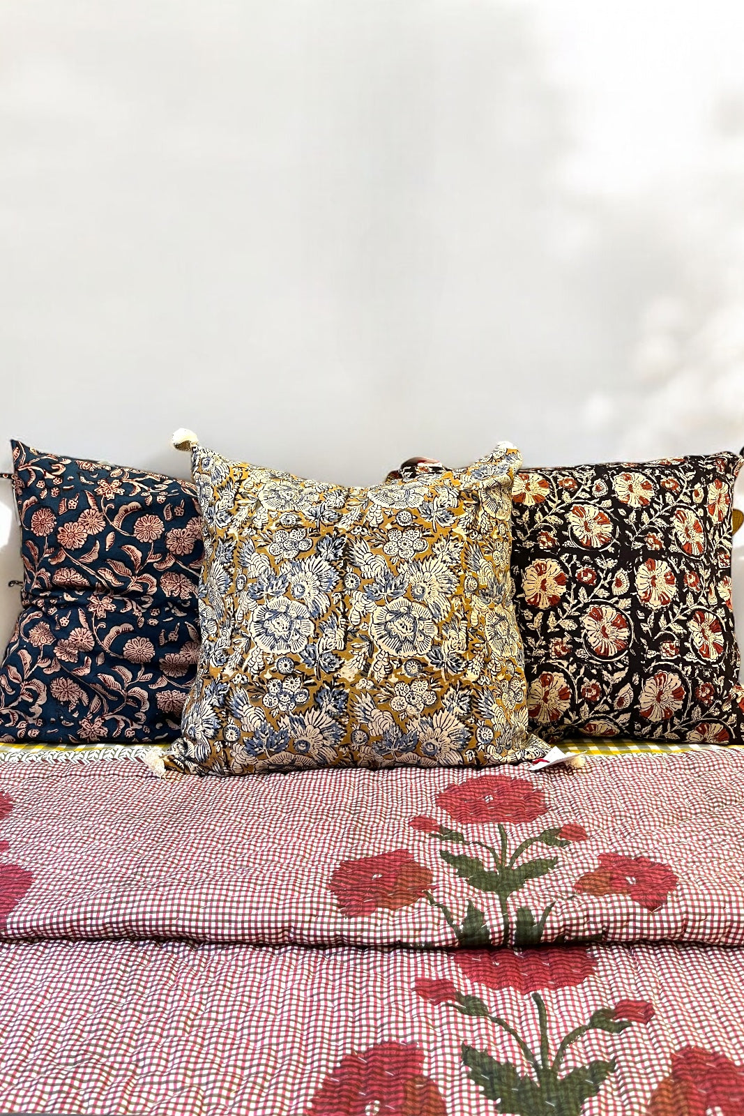 housse de coussin block print coton indien