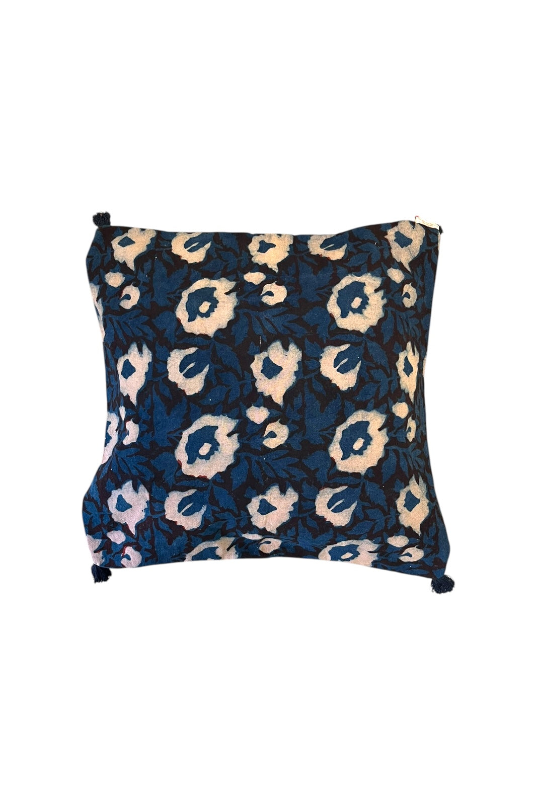 Housse de Coussin Block Print 50X50CM FLEURS BLEU
