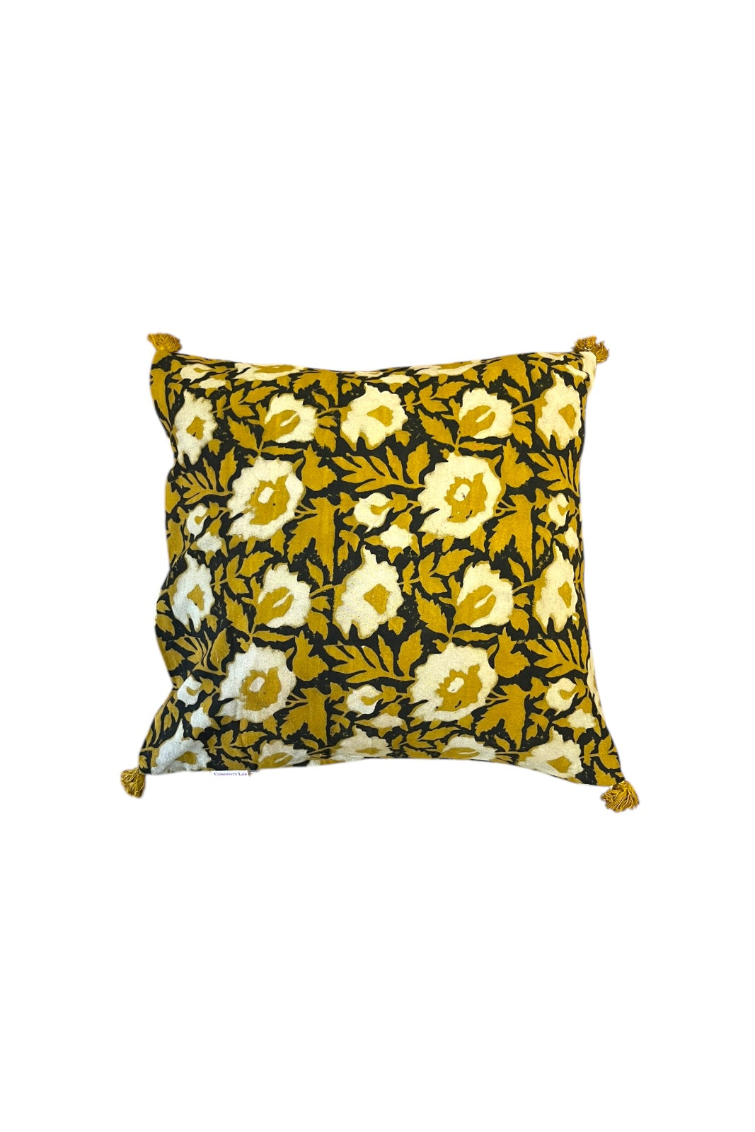 Housse de Coussin Block Print 50X50CM FLEURS MOUTARDE