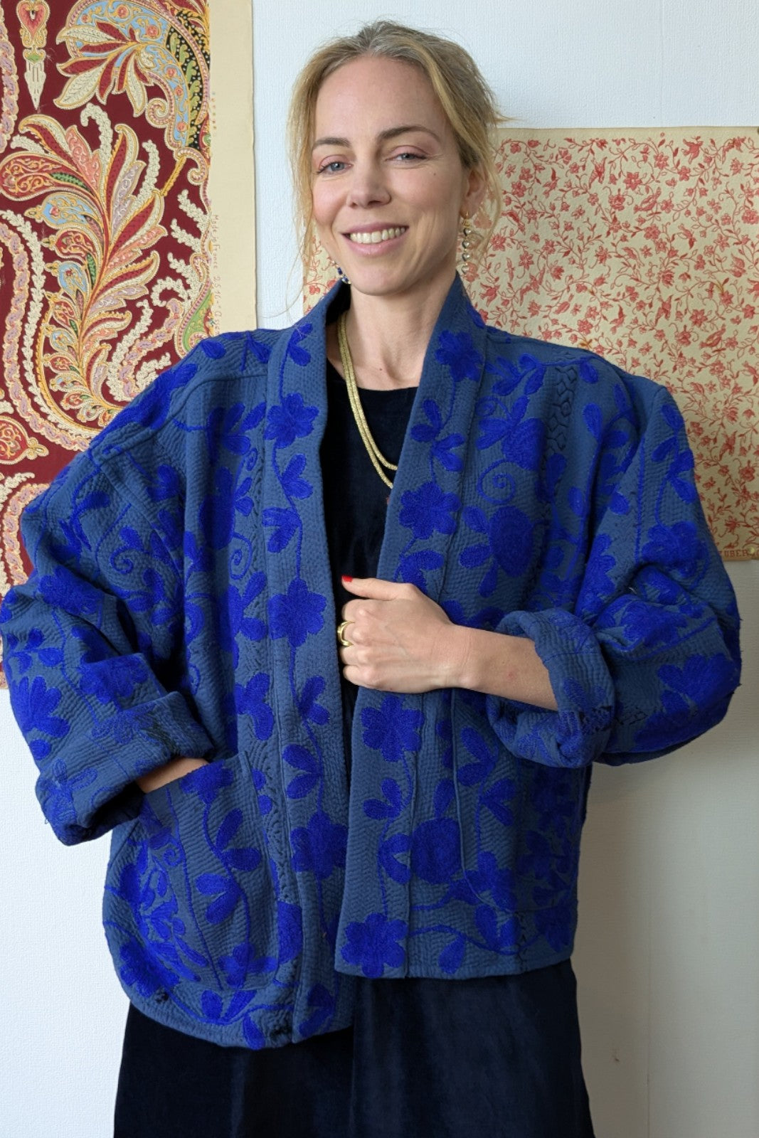 Kimono Kantha Brodé BLEU