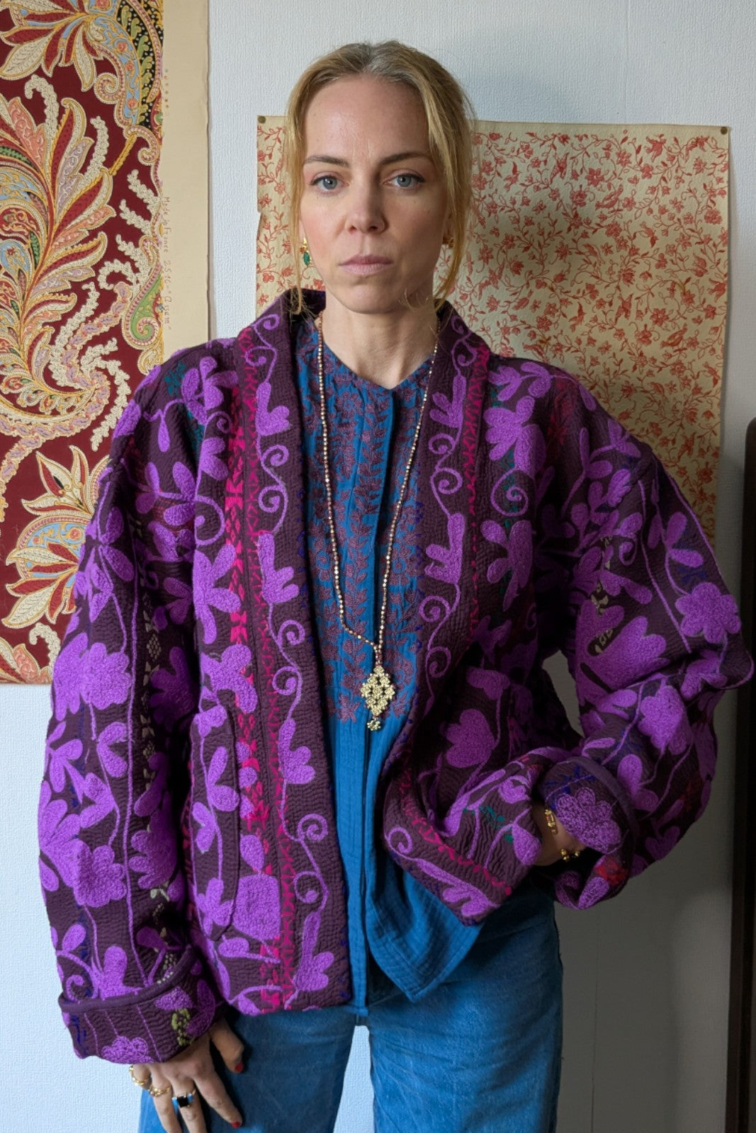 Kimono Kantha Brodé VIOLET