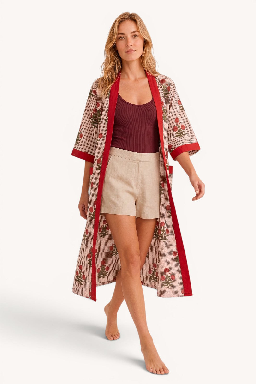 Kimono Long Bhopal POPPIES ROUGE