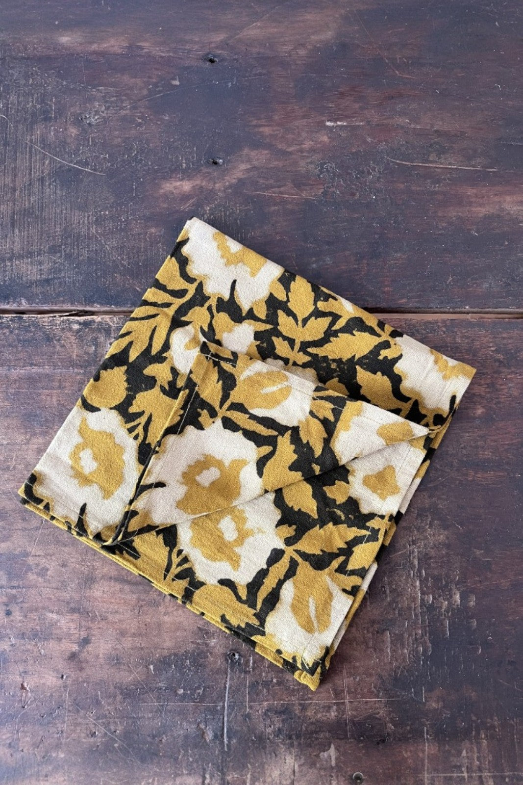 Lot de 4 serviettes de table FLEURS MOUTARDE