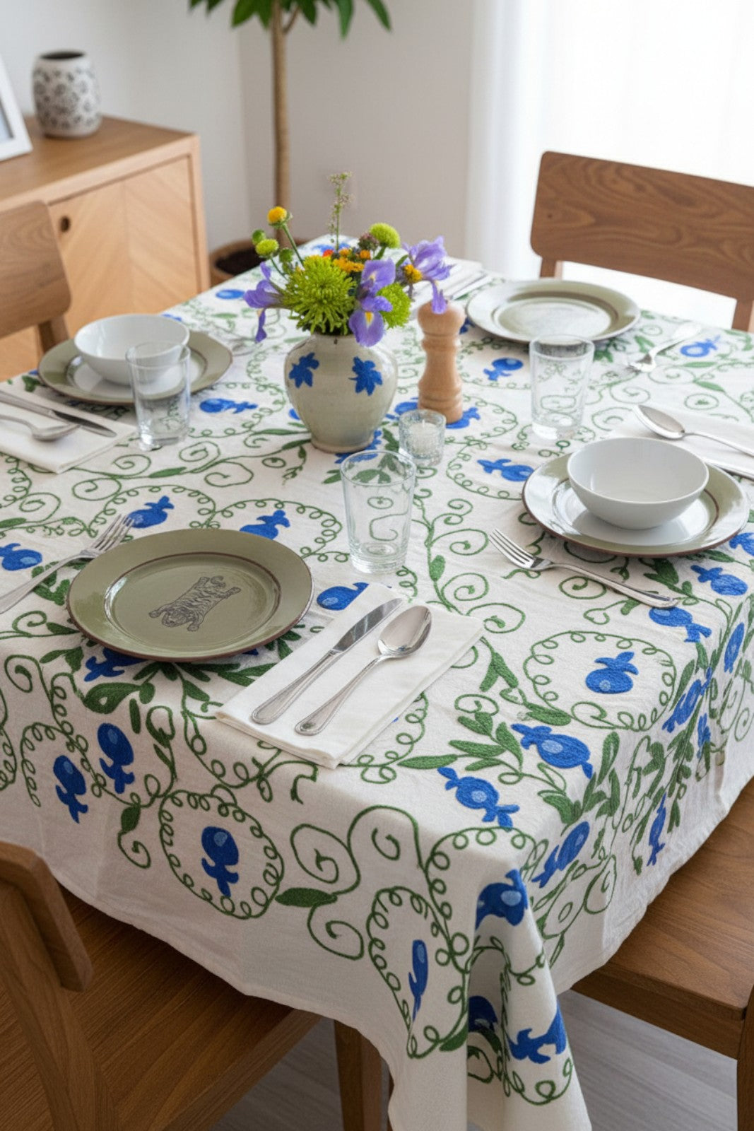 Nappe Suzani 160X270CM BLEU ET VERT