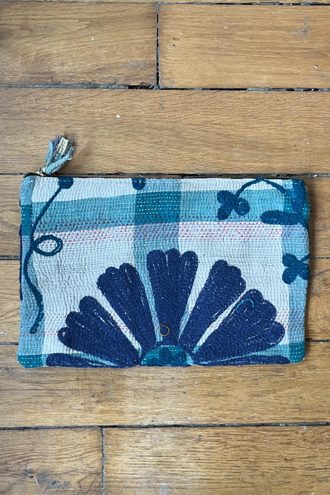 Pochette Kantha Brodé FLEUR BLEU