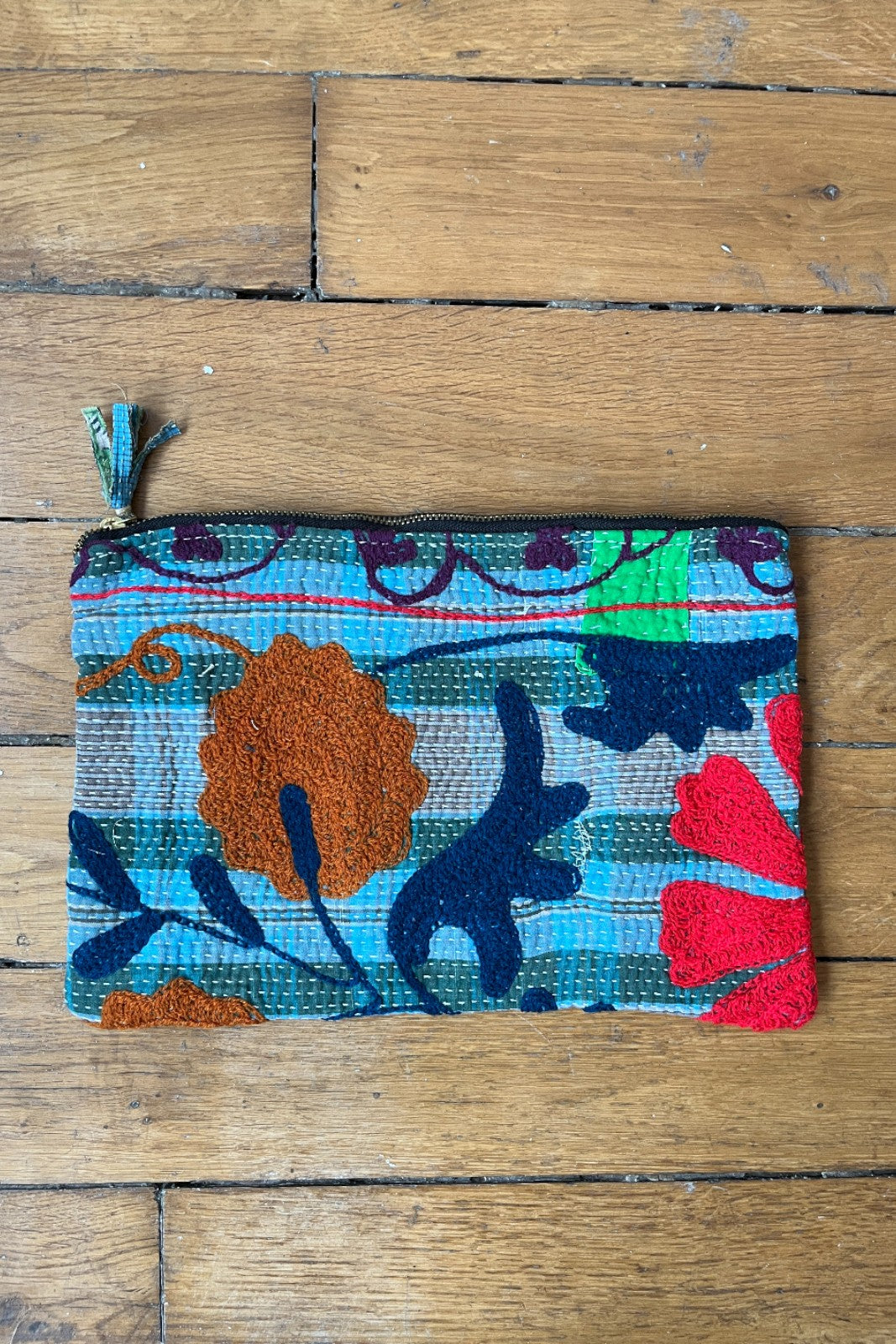 Pochette Kantha Brodé FLEUR TERRACOTTA