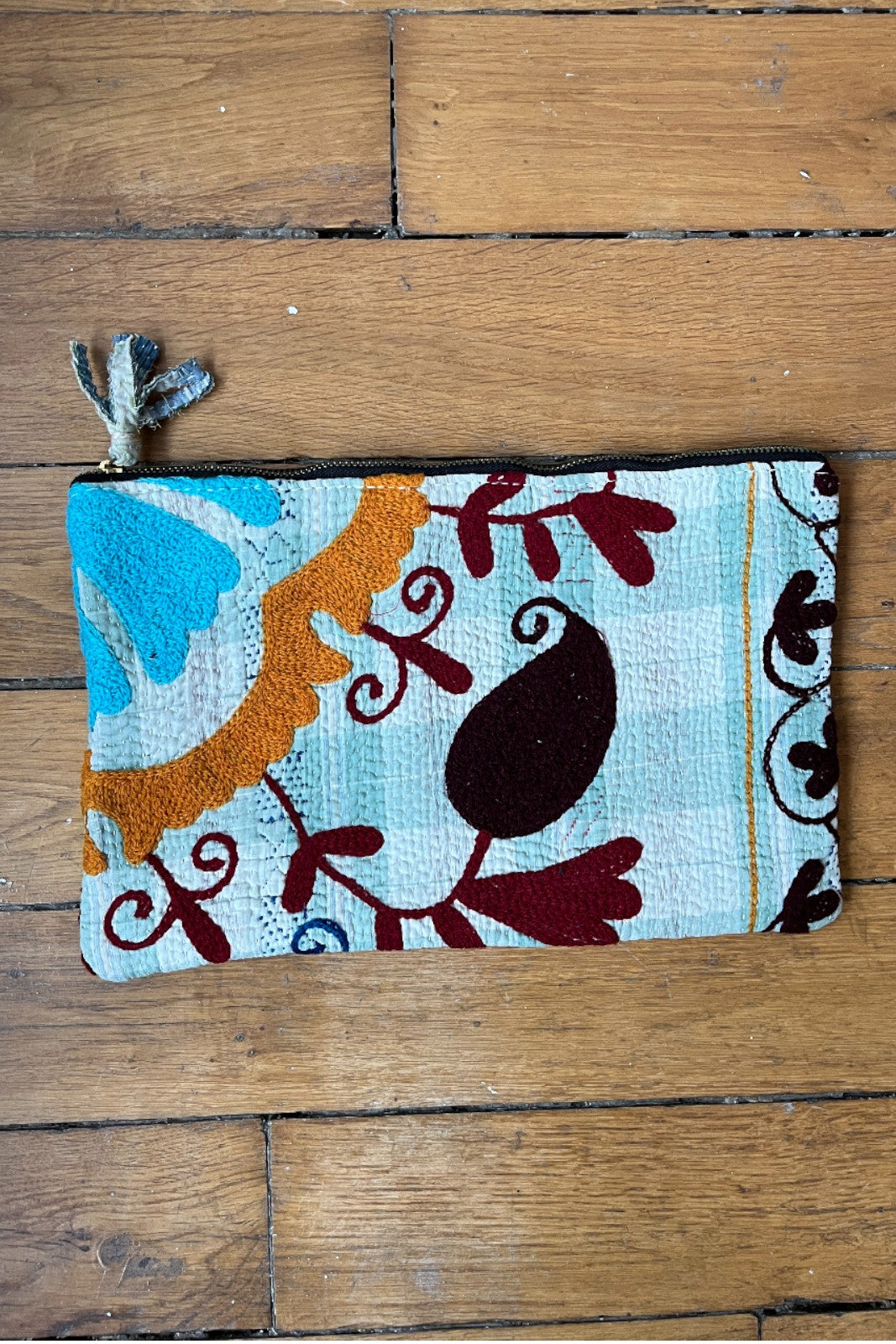 Pochette Kantha Brodé M SOLEIL BLEU