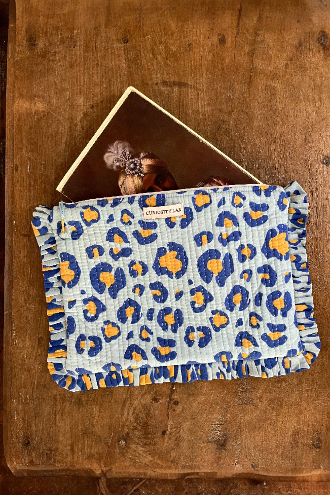 Pochette matelassée Block Print LEOPARD BLEU