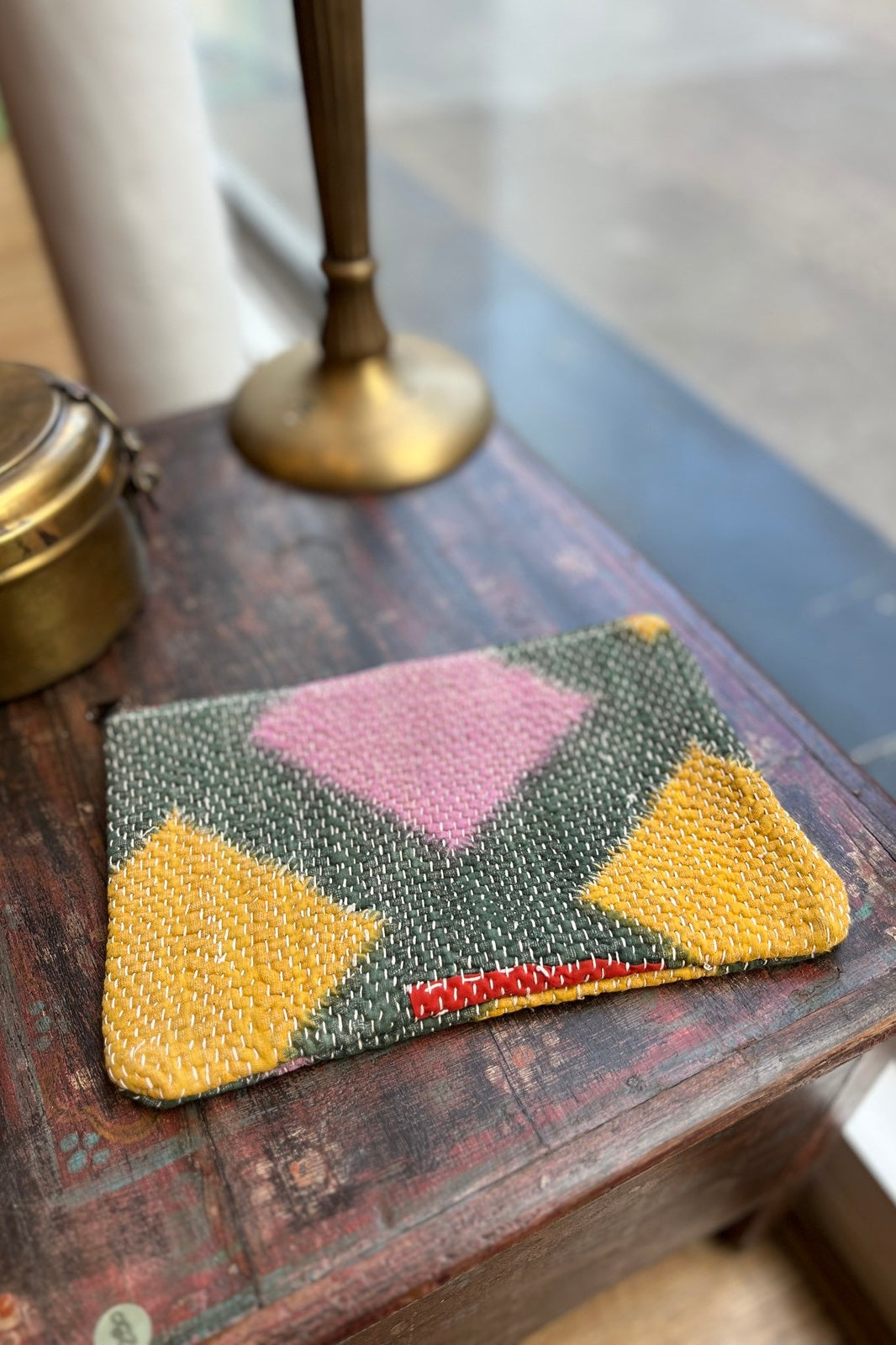 Pochette S Fourre-tout Kantha Bengale KAKI