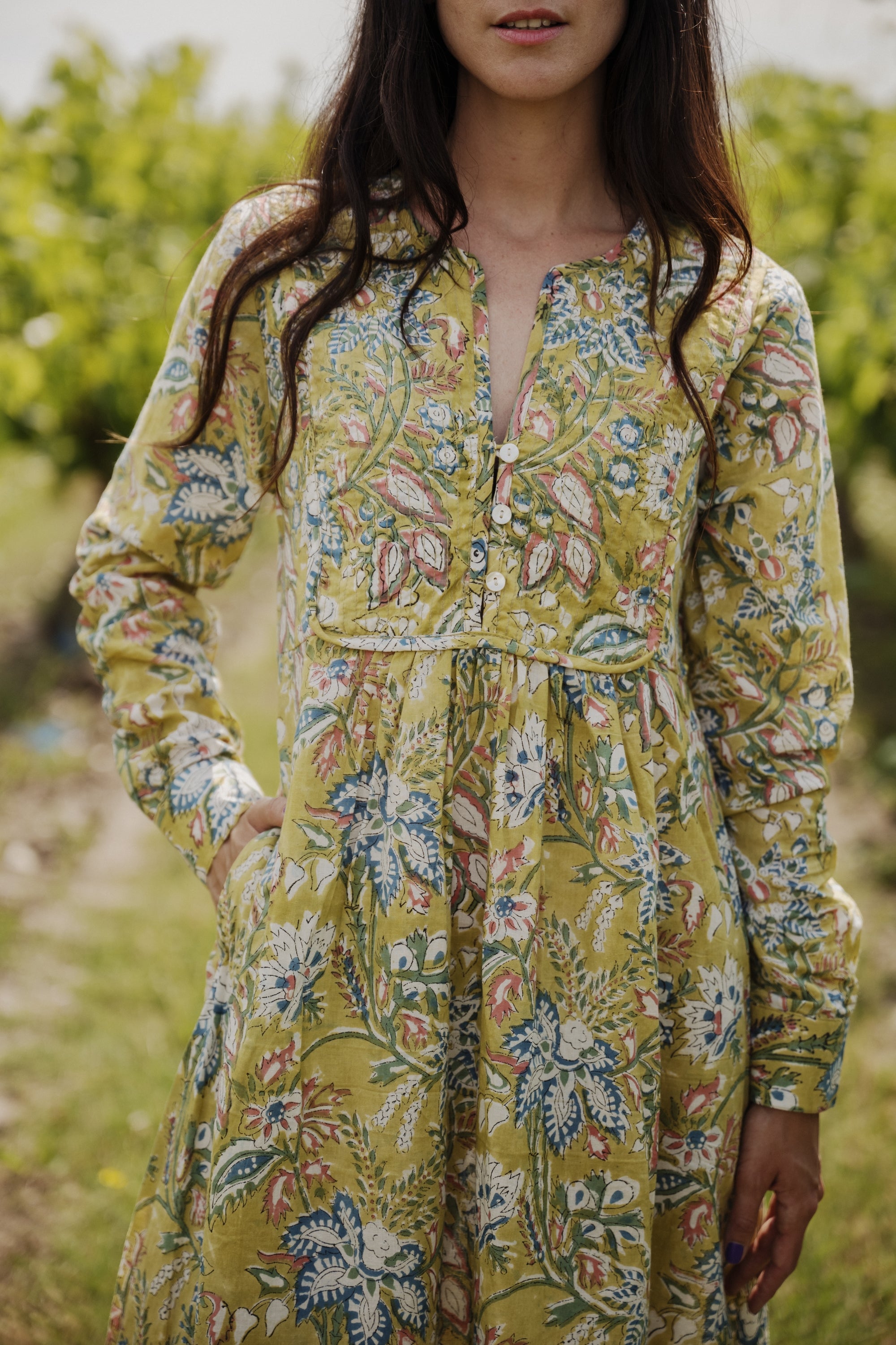 Robe Longue Yoke FLORAL VERT