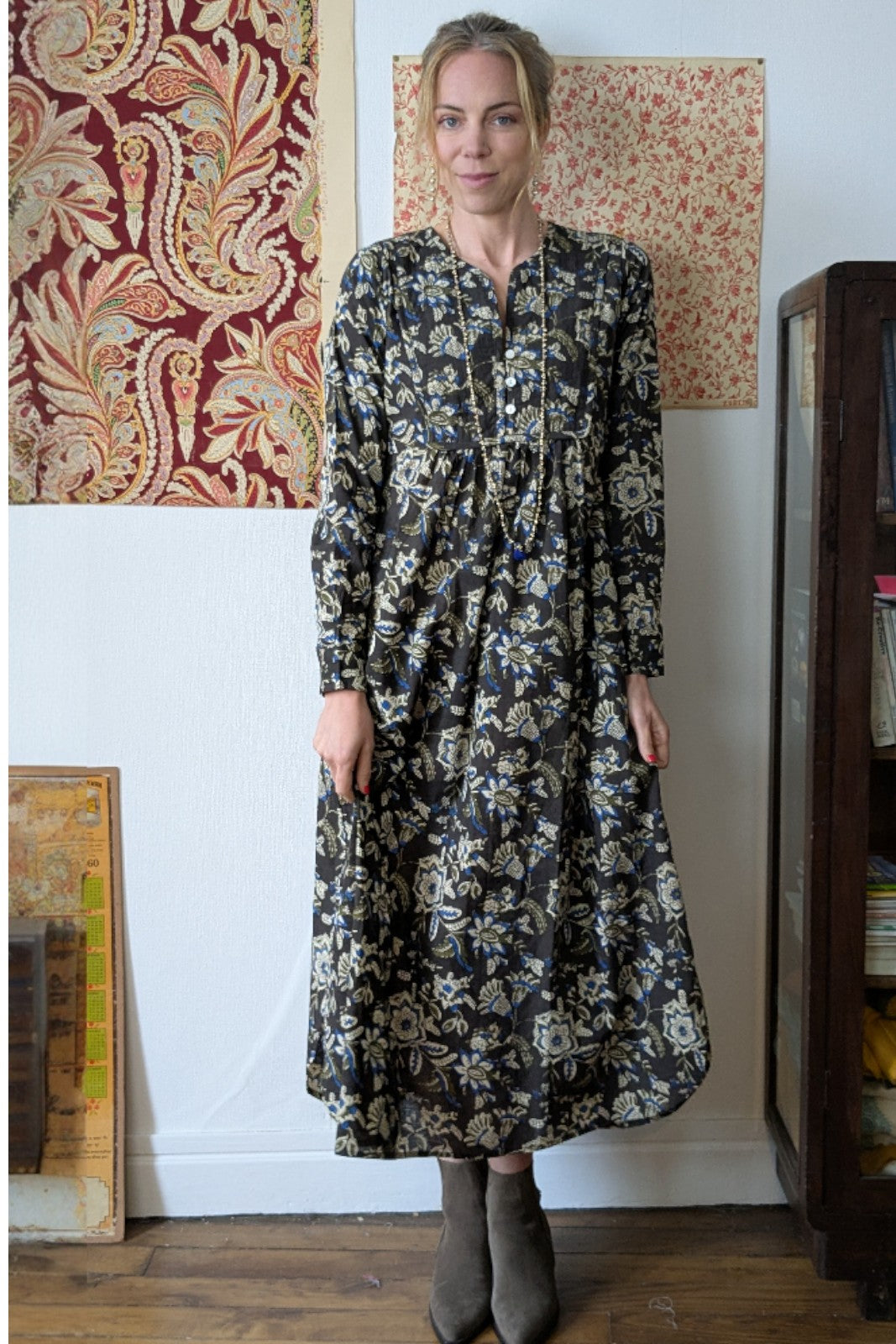 Robe Longue Yoke HIBISCUS KAKI