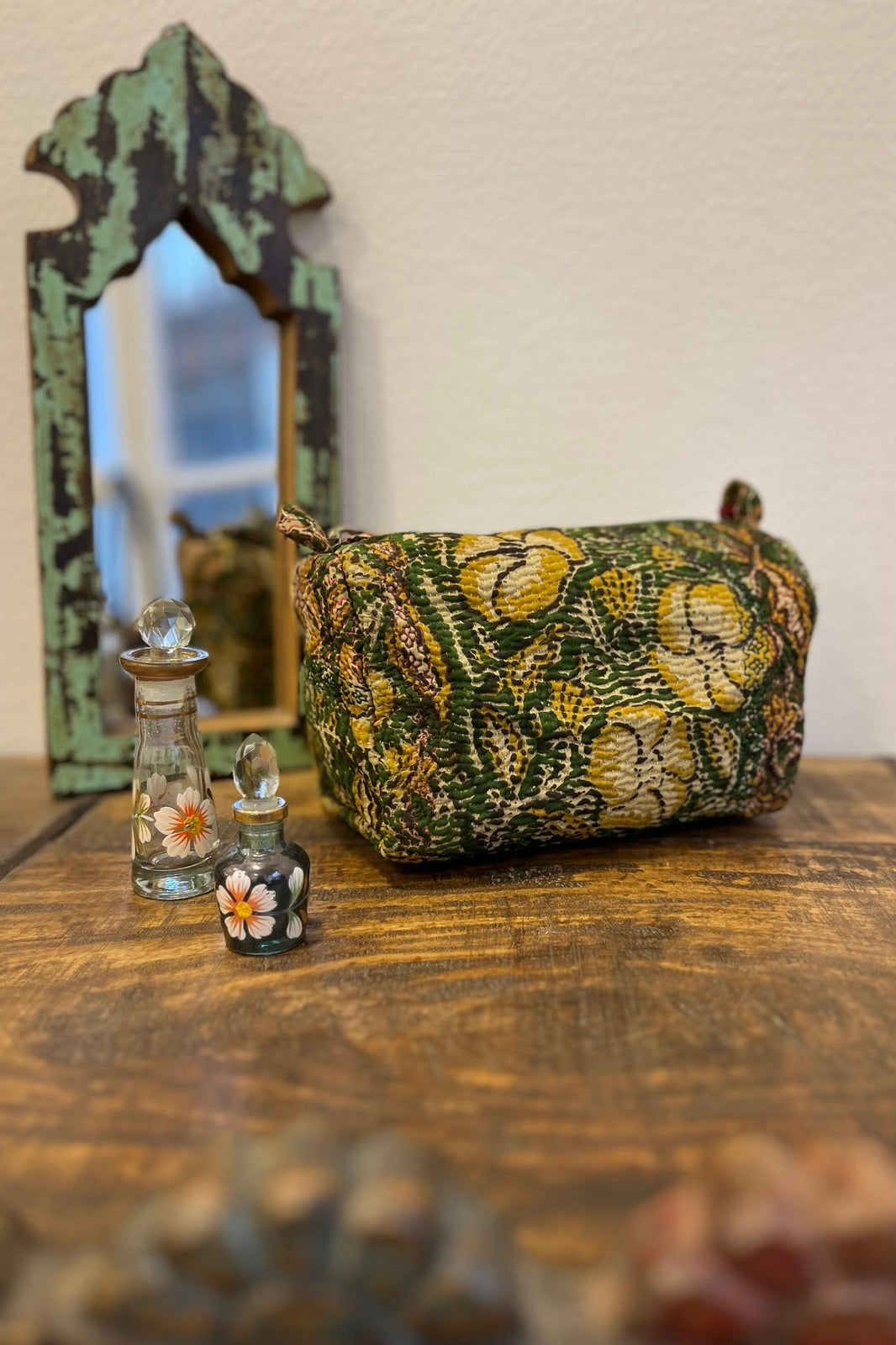 Trousse de toilette ronde Bengale FLORAL VERT