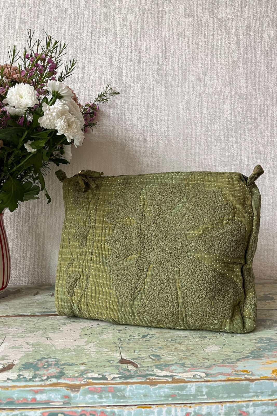 Vanity Kantha brodé uni KAKI