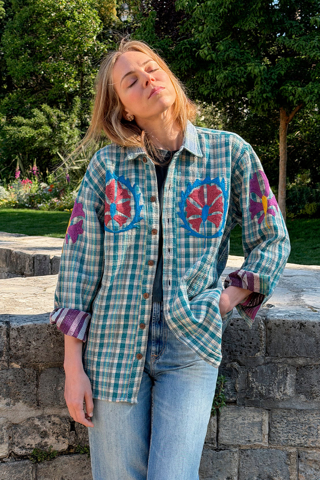 Veste Baya Kantha Brodée PASTEL