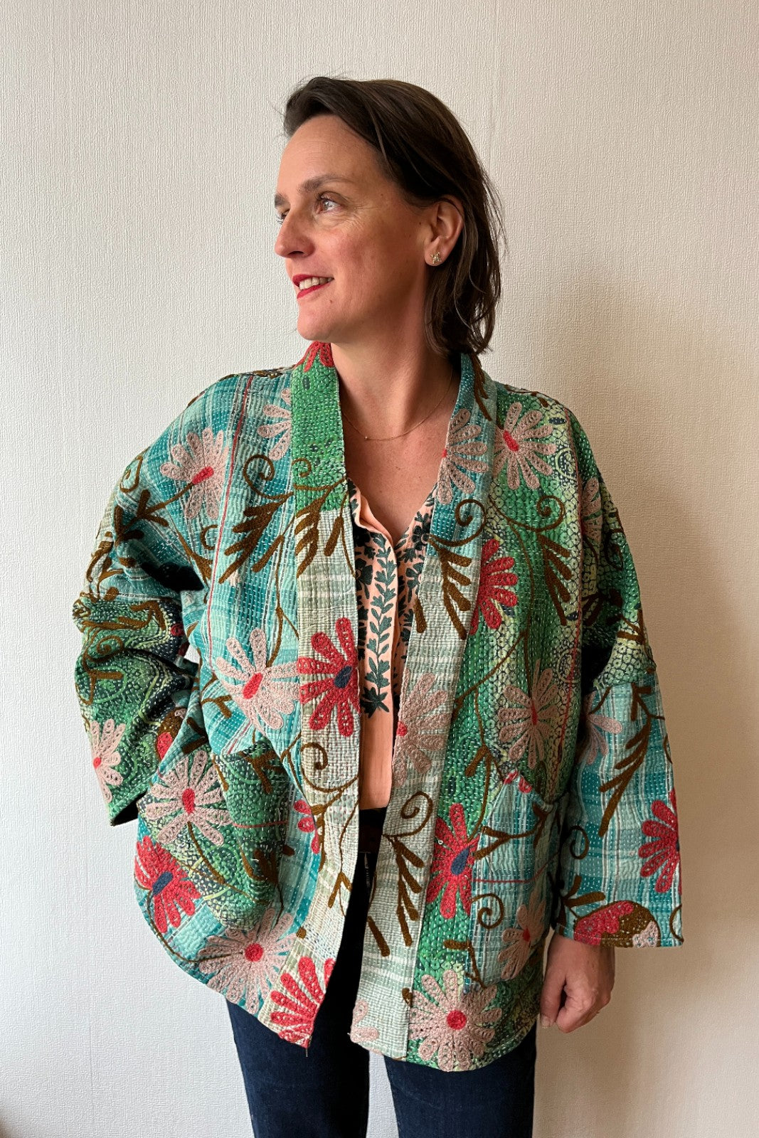 Veste Bengal Kantha brodé VERT