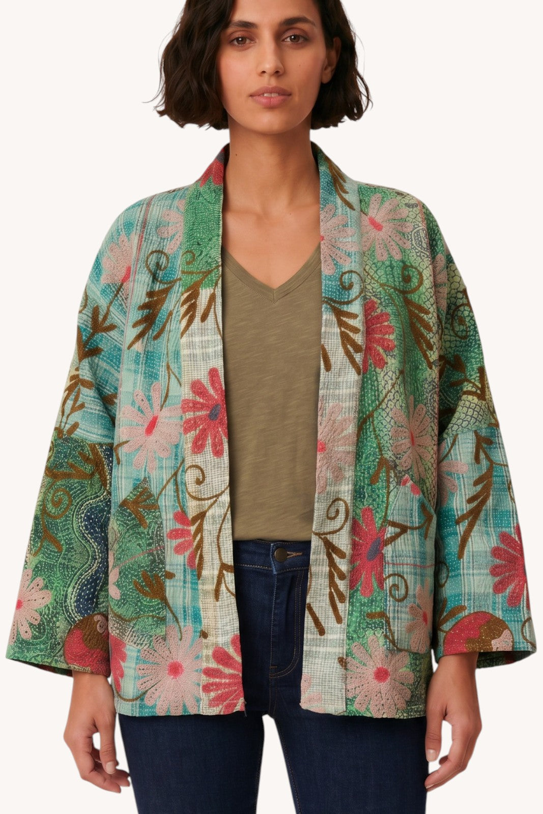 Veste Bengal Kantha brodé VERT