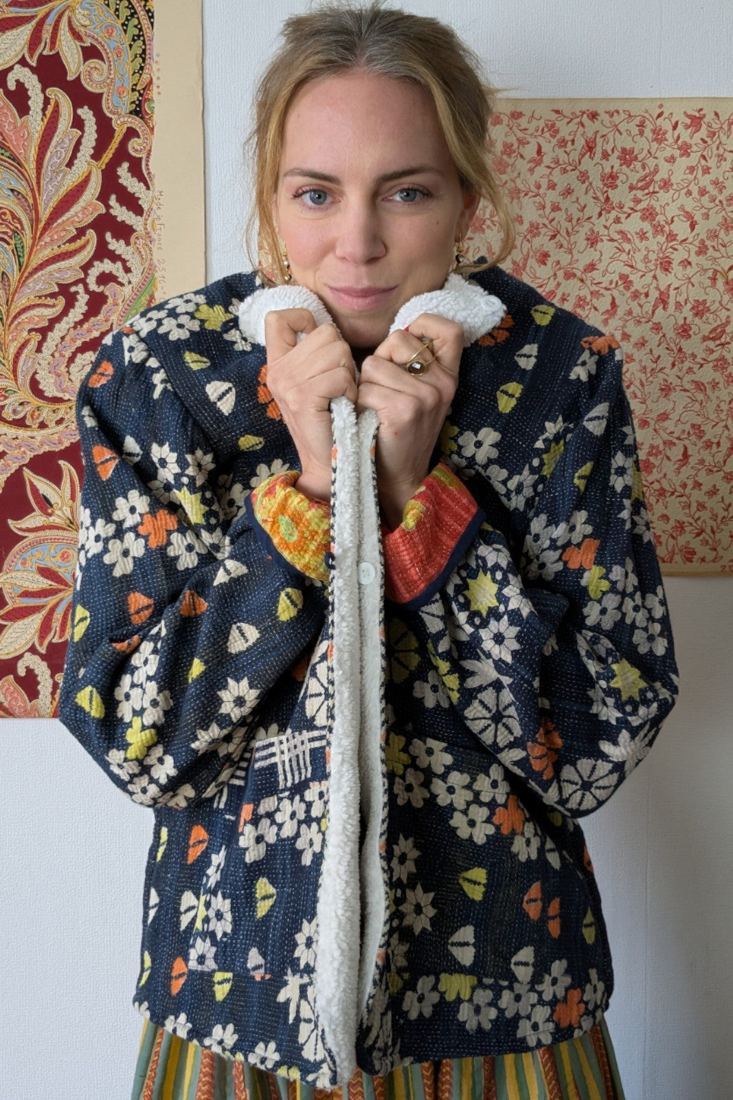 Veste Kantha Doublée Baniyaan BLEU