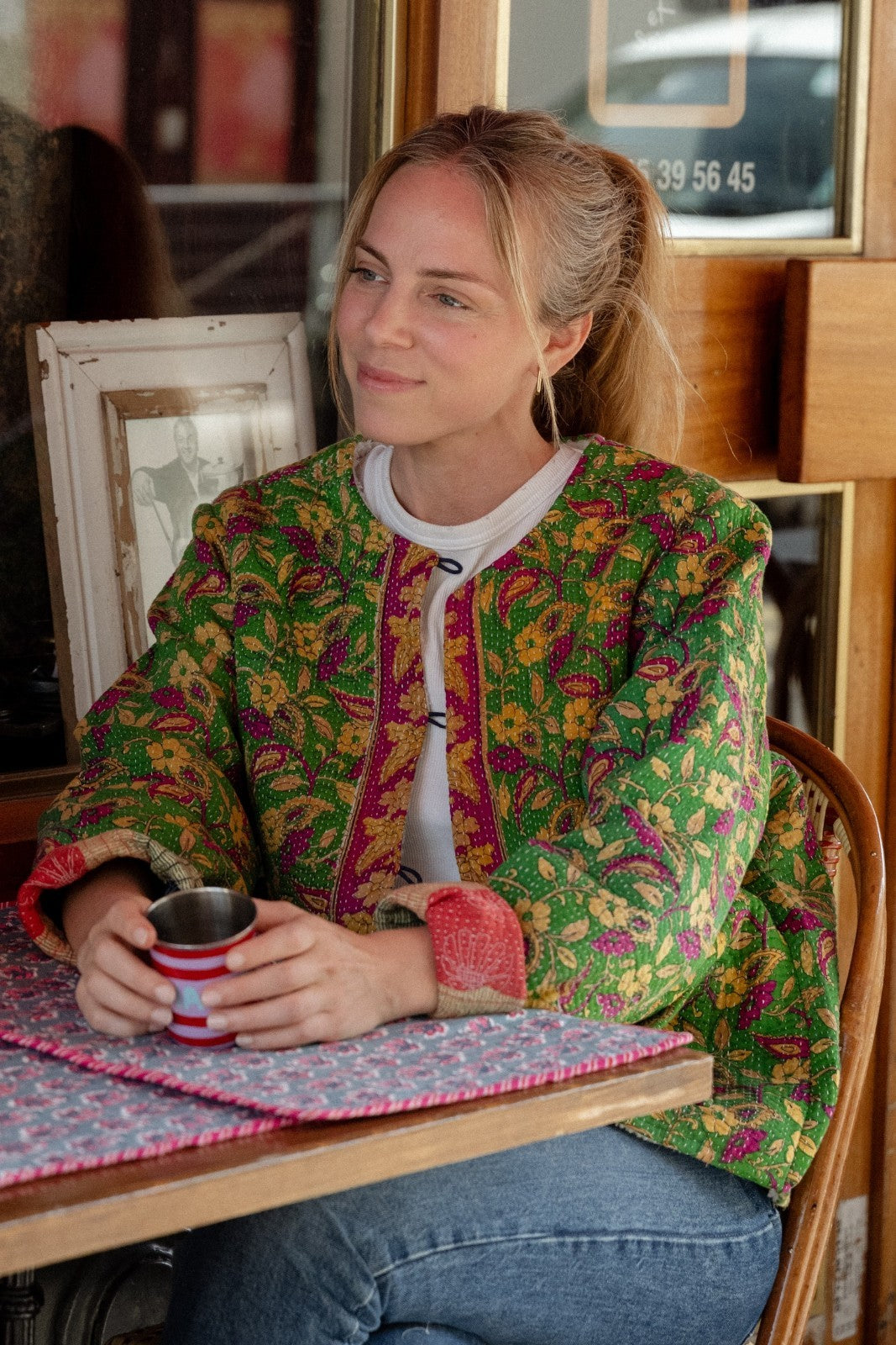 Veste Kantha Doublée Baniyaan FLORAL VERT