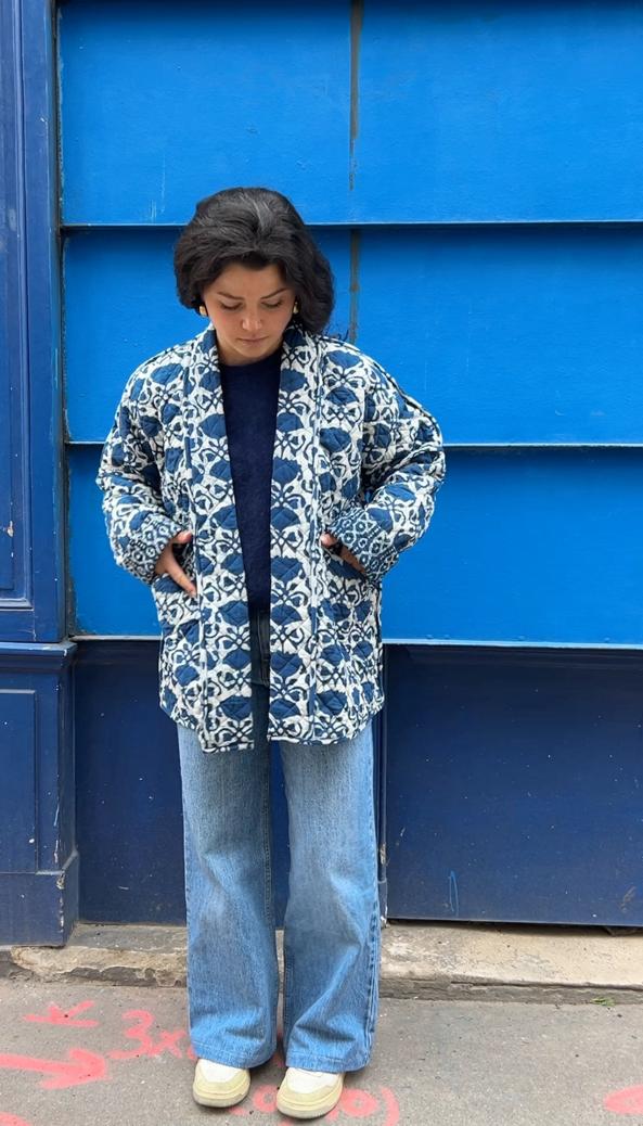 Veste Indigo matelassée FLEURS