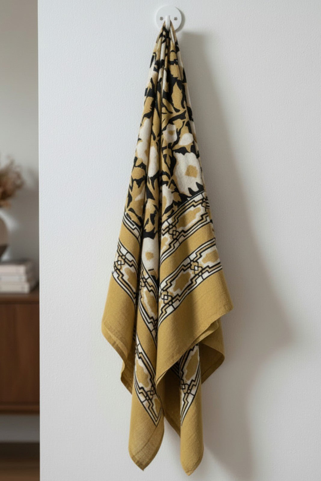 Foulard Cheche Jodhpur 115X115CM FLEURS MOUTARDE