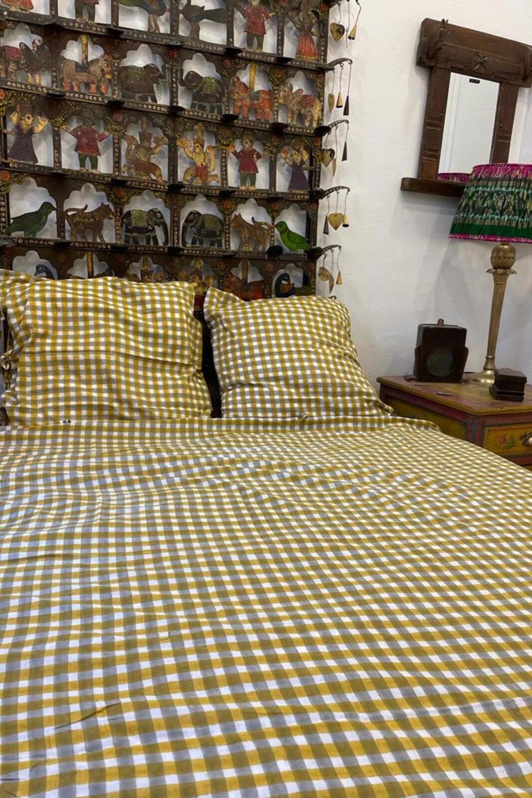 Housse de Couette Shanti 240X220CM CHECKS MOUTARDE