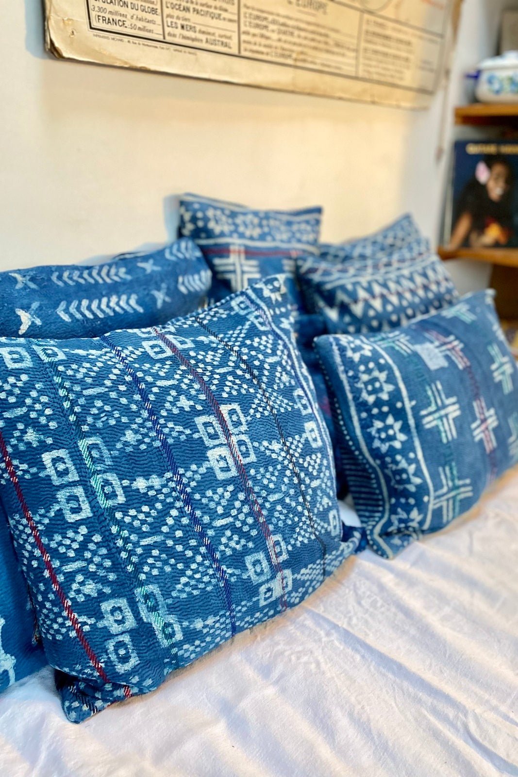Housse de coussin Kantha Indigo