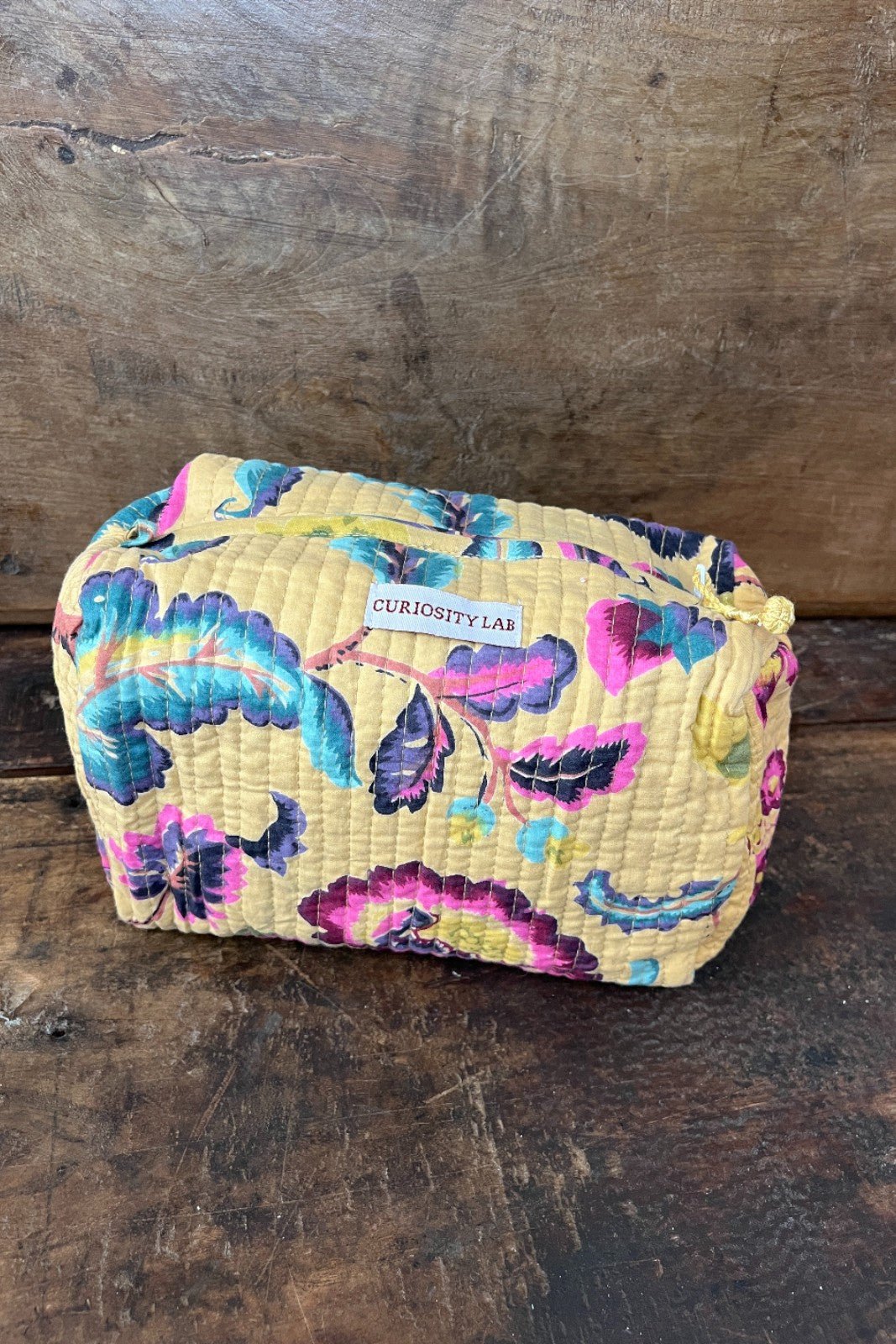 Trousse de toilette Block Print matelassé VINTAGE JAUNE