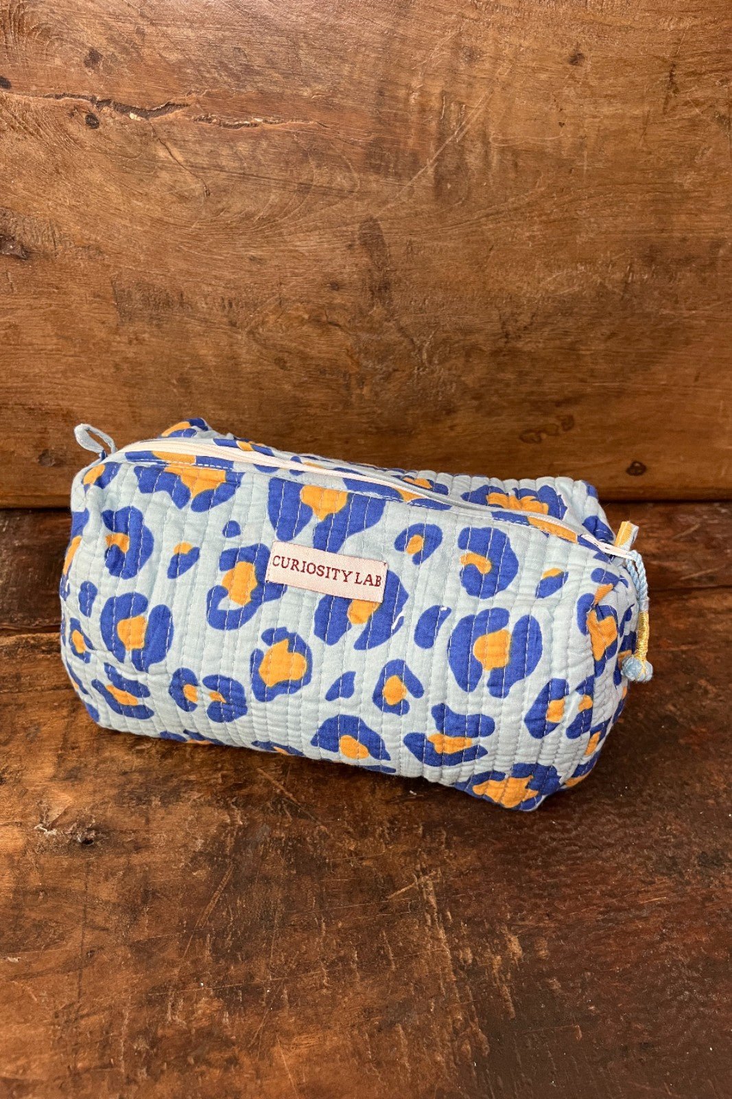 Trousse de toilette Block Print matelassé LEOPARD BLEU