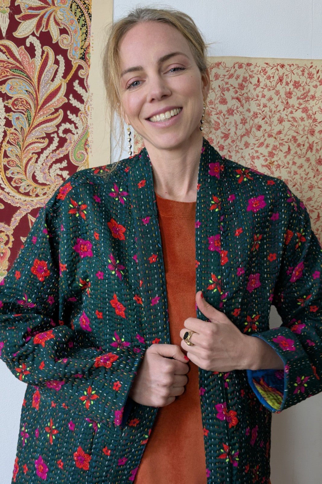 Veste Kimono Kantha Pakistan VERT