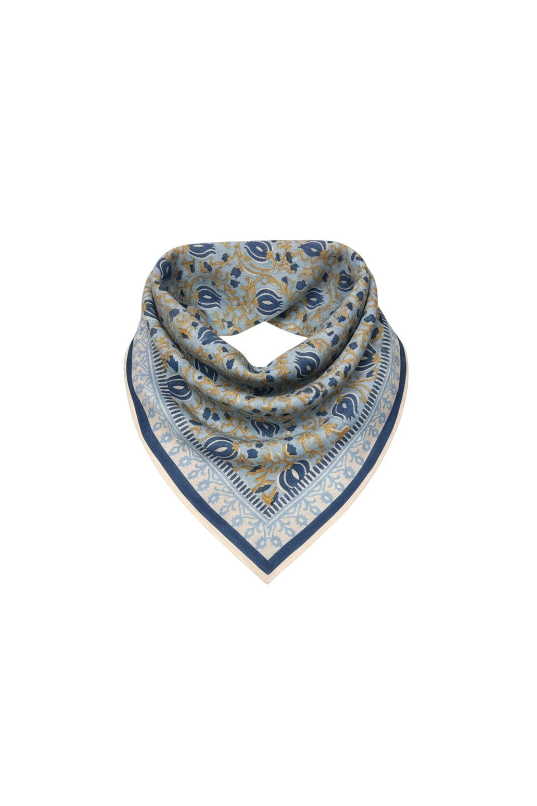 FOULARD BLOCK PRINT 90X90CM BLEU