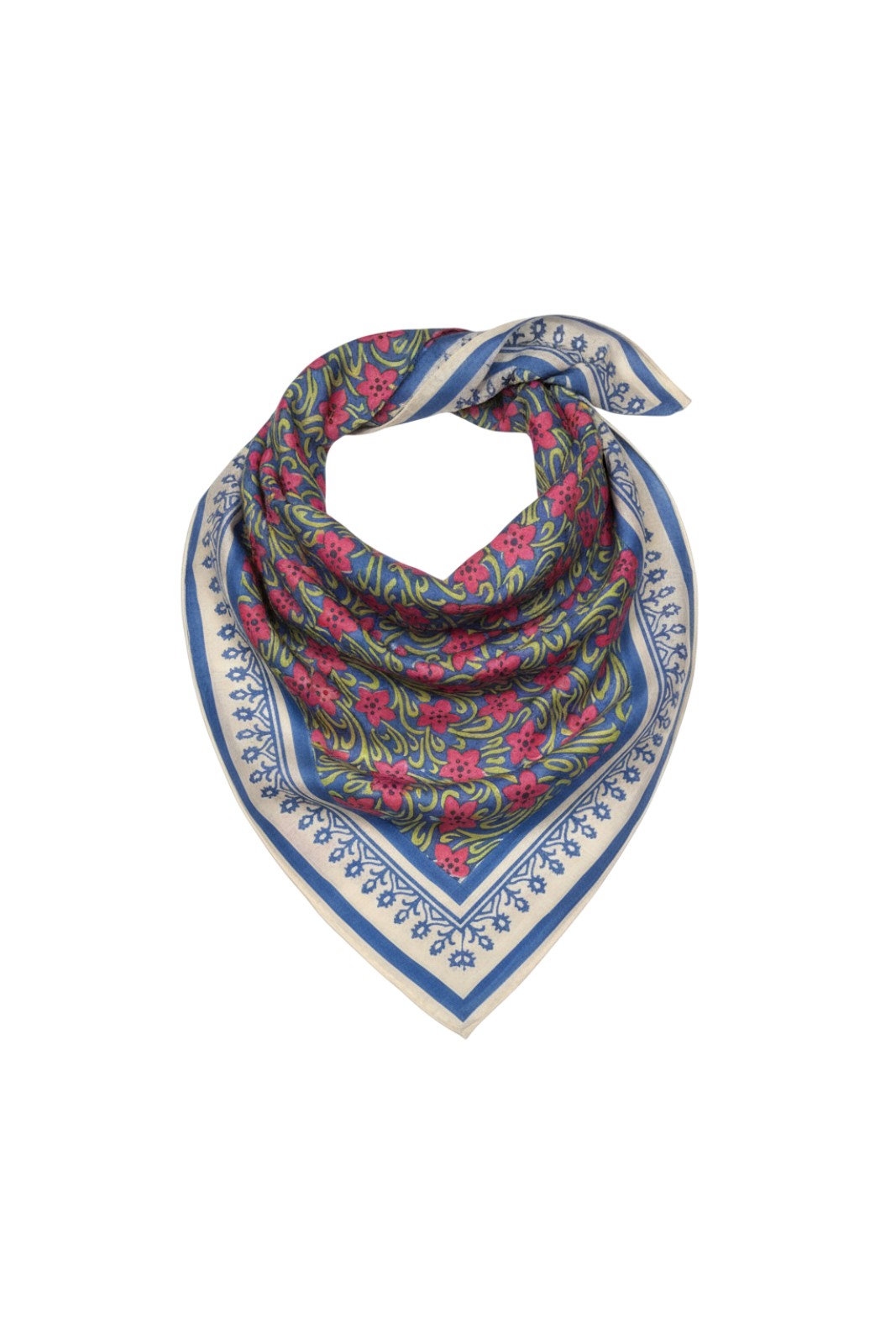 FOULARD BLOCK PRINT 90X90CM BLEU CORAIL