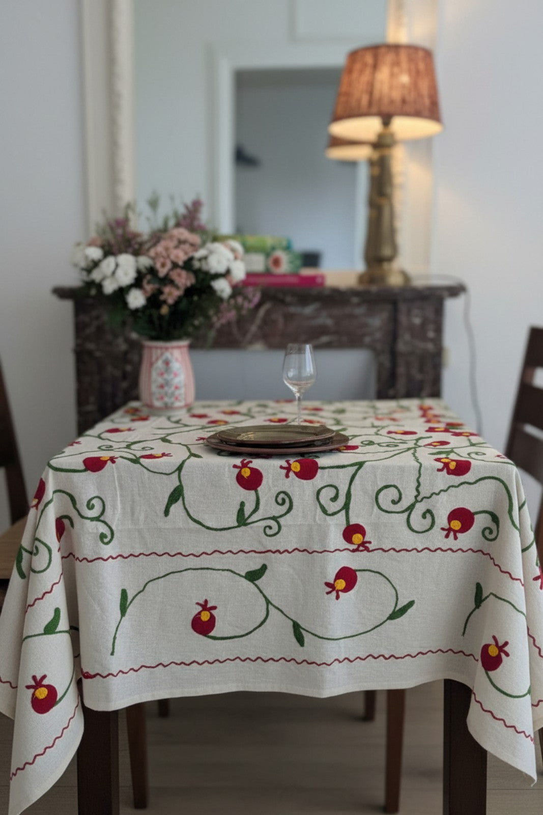 Nappe Suzani 160X270CM ROUGE ET VERT