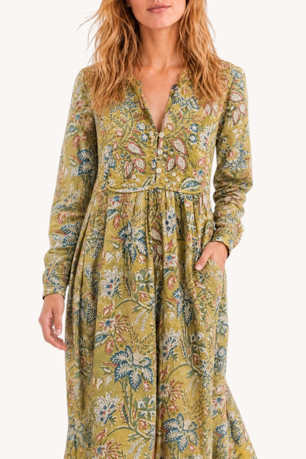 Robe Longue Yoke FLORAL VERT