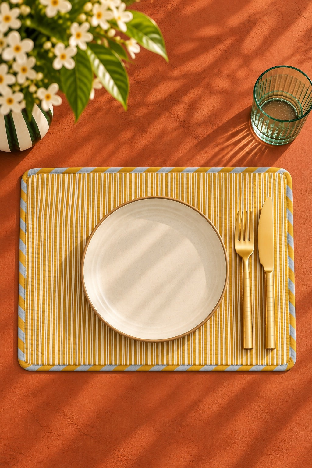 Set de table coton matelassé STRIPES MOUTARDE