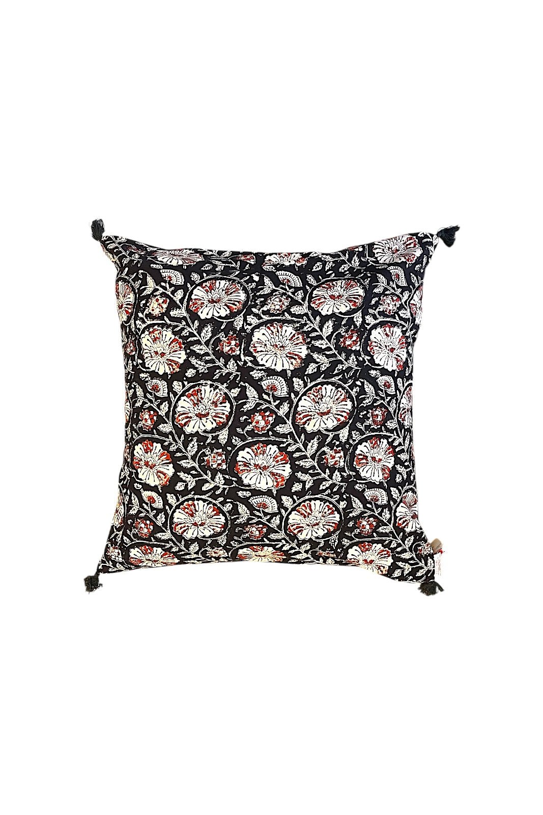 Housse de Coussin Block Print 50X50CM KALAMBARI NOIR