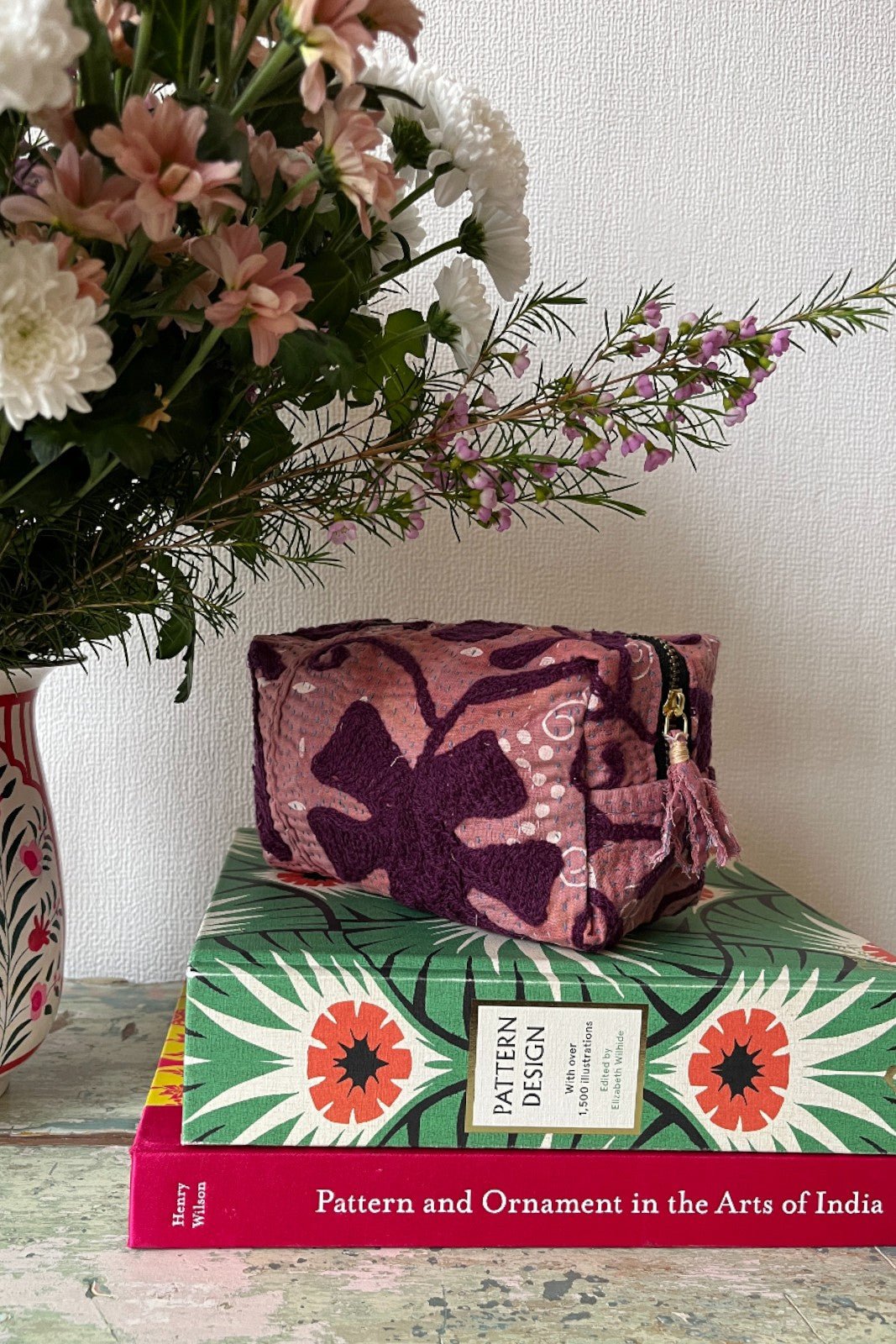 Trousse maquillage Kantha brodé uni - Curiosity Lab