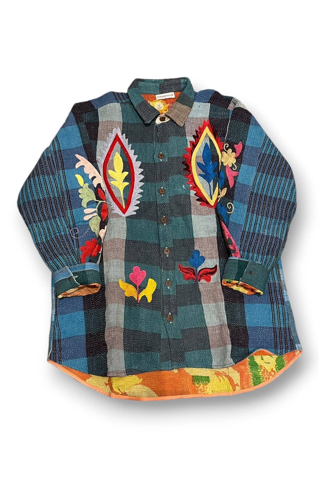 Veste Baya Kantha Brodée BLEU